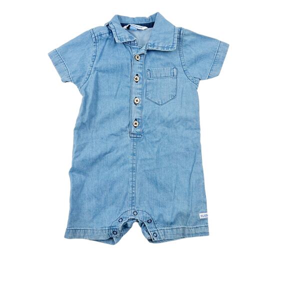 RuggedButts Chambray Collared Romper - Picture 1 of 6